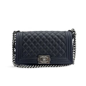 Chanel Boy Bag Medium Vintage Silver Hardware Black Caviar